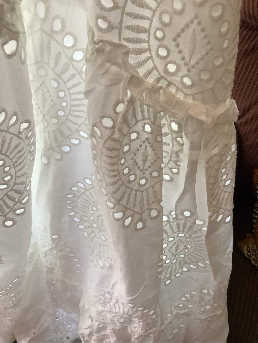 White Eyelet Cotton Skirt 100 % cotton maxi elastic waistband length 37 inches - Picture 6 of 6